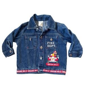 Vtg 1990s Toddler Denim Jacket Fire Dept. Engine no. 2 Size 24M